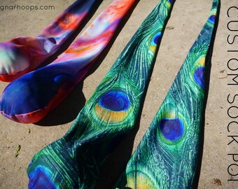 Custom Sock Poi ~ Practice, Soft Poi Socks ~ Galaxy, Peacock, Teal Stripes, Crochet Lace