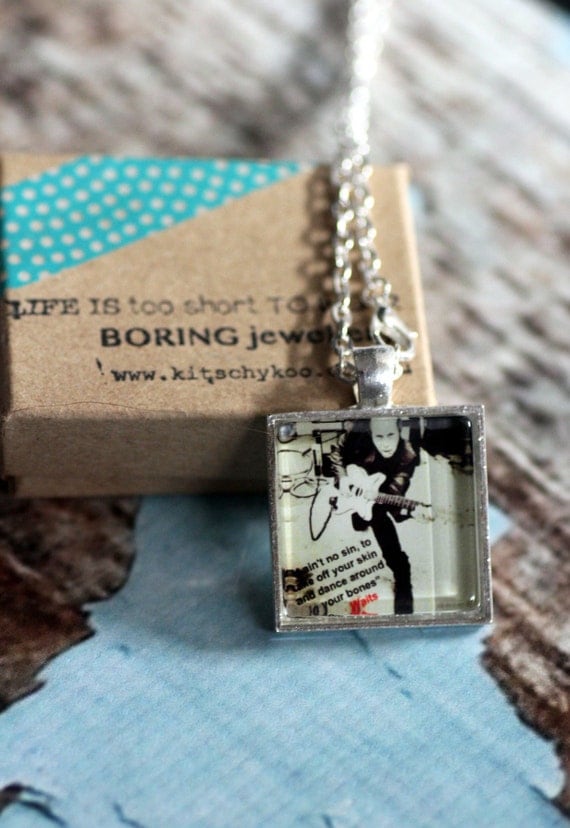 Tom Waits glass tile pendant necklace quote