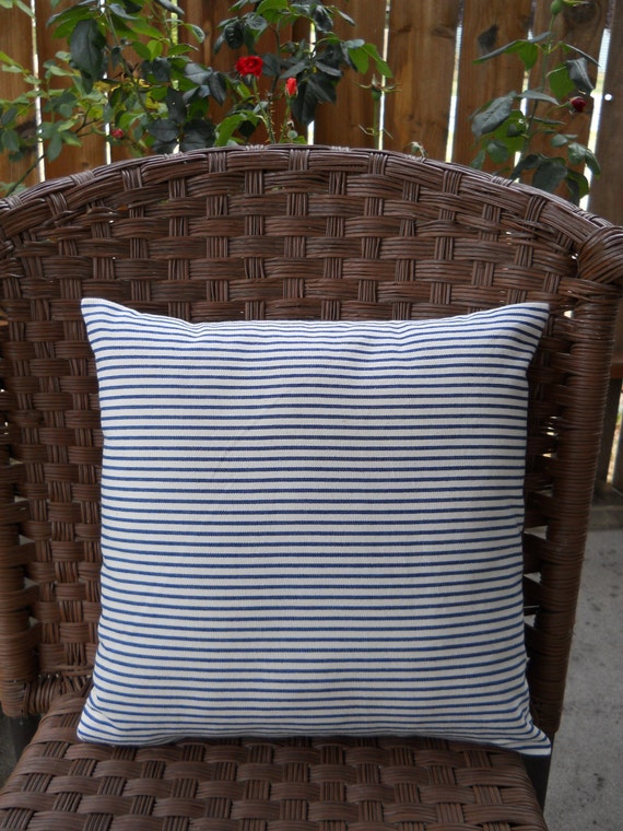 Blue Striped Pillow Cover / 14 x 14 inch by AttitudeDesign