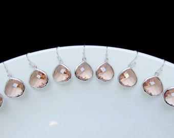 set of blush bridesmaids earrings, bridesmaids jewelry, earrings bridesmaids sets, bridal jewelry, champagne earrings, peach drop earrings ,