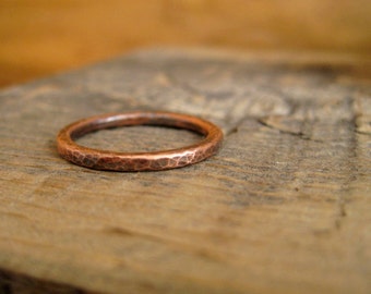 Copper Stacking Ring Hammered Texture Wedding Ring Copper Band with Patina