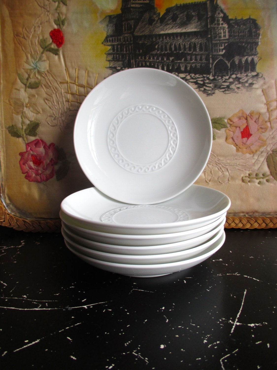 Set (6) Deep Bread & Butter Plates Bianco White Pattern by Richard
