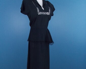 1940's Little Black Dress with Peplum XS