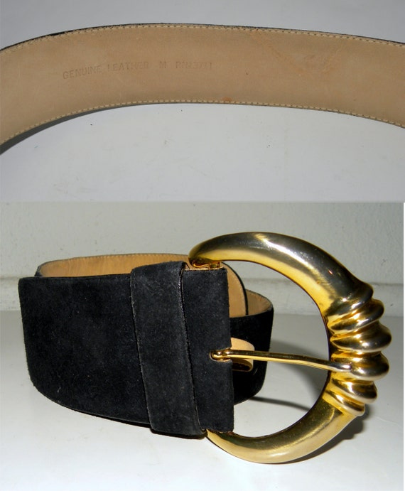 1980s 80s Belt / WIDE / Suede belt / Black / Asymmetrical