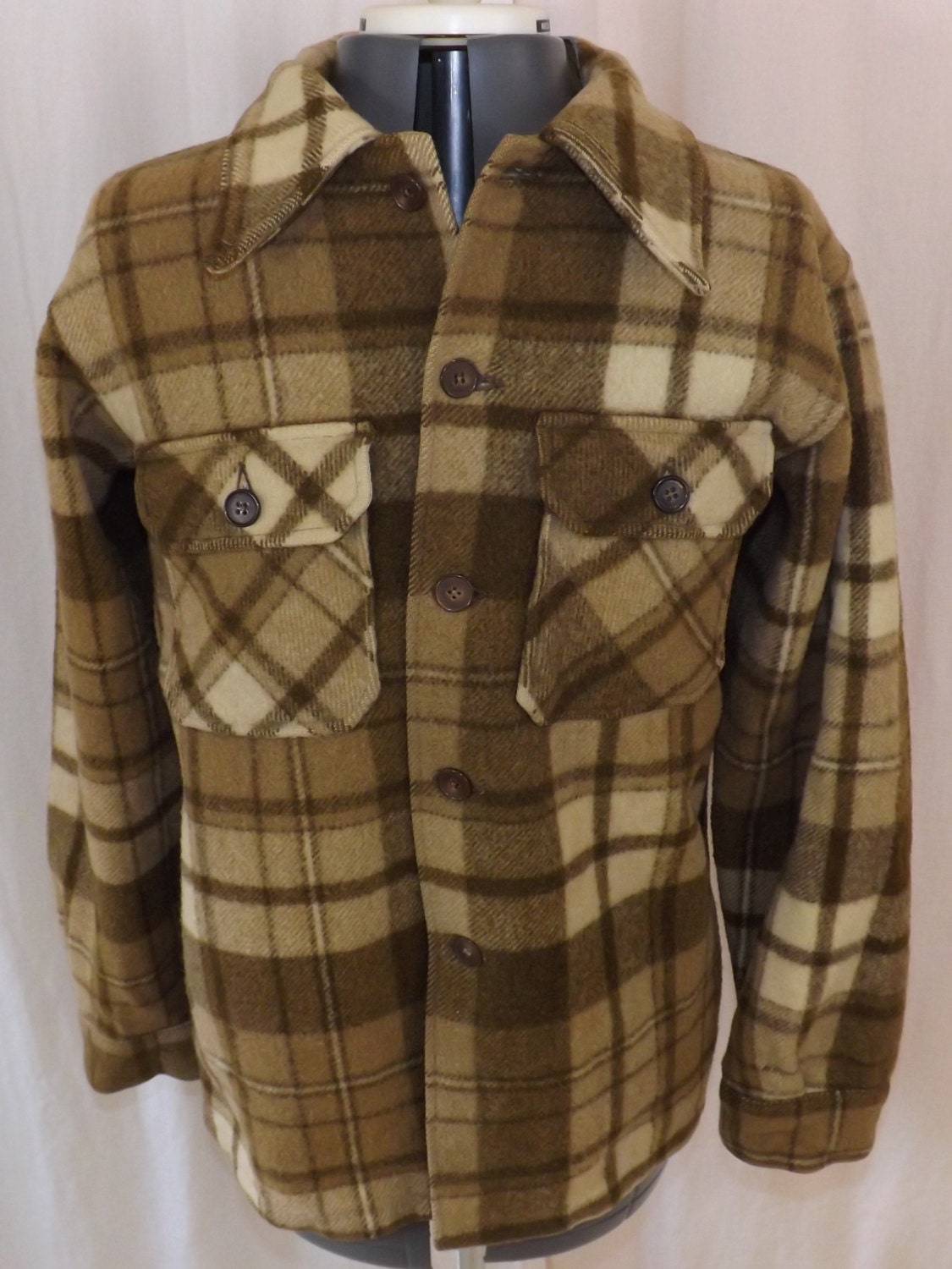 1960s Woolrich brown plaid wool CPO jacket L