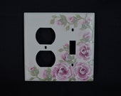 RASPBERRY ROSES Hand painted Left outlet Right switch plate cover Pink FREE SHipping RASPBERRY ROSES Hand painted Left outlet Right switch plate cover Pink FREE SHipping