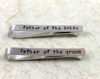 Tie Clip Wedding Set / Father of the Bride Tie Clip / Father of the Groom Tie Clip / Father Wedding Gift / Tie Bar / Customer Tie Clip