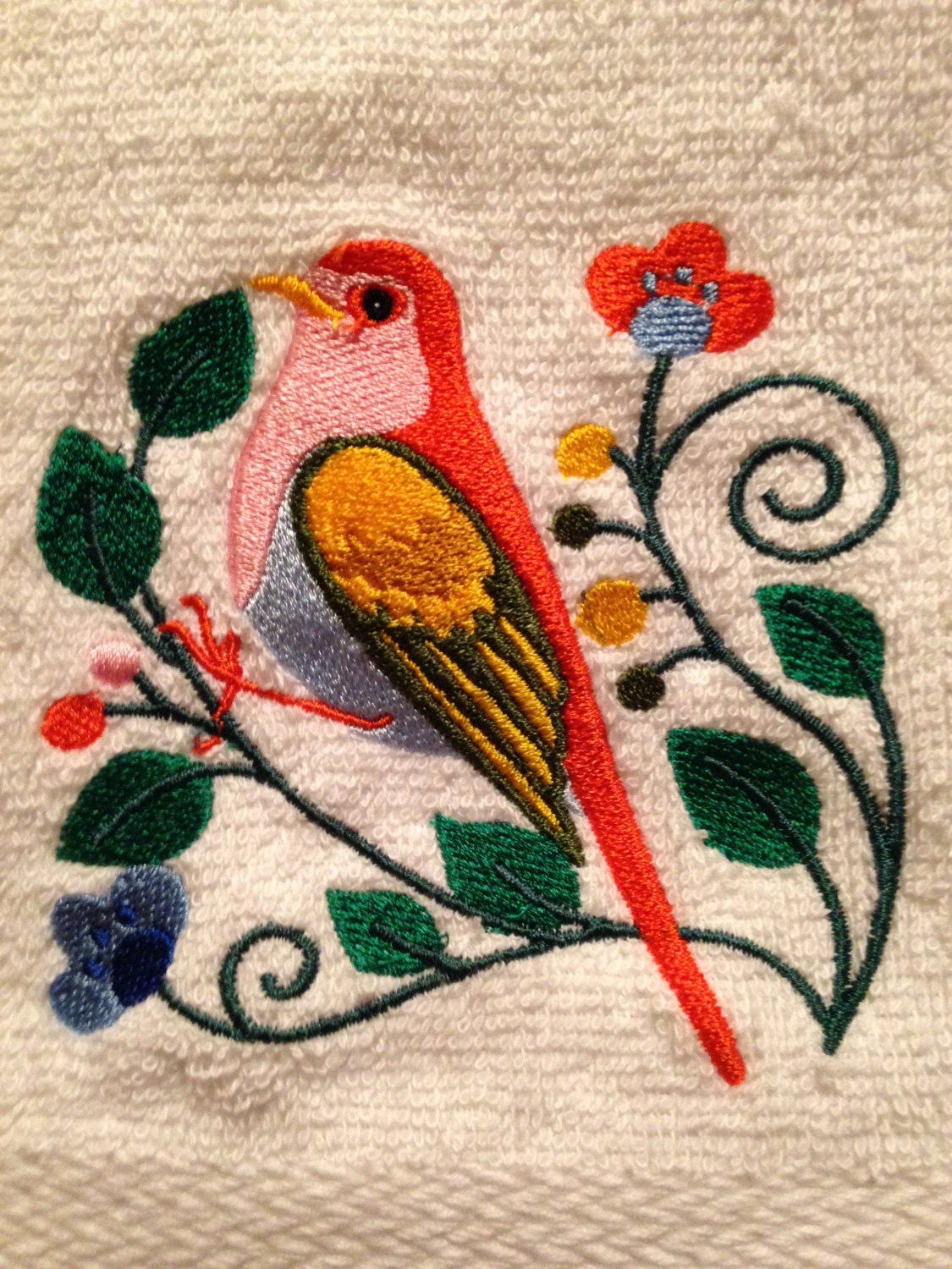 Embroidered Bird Hand Towel