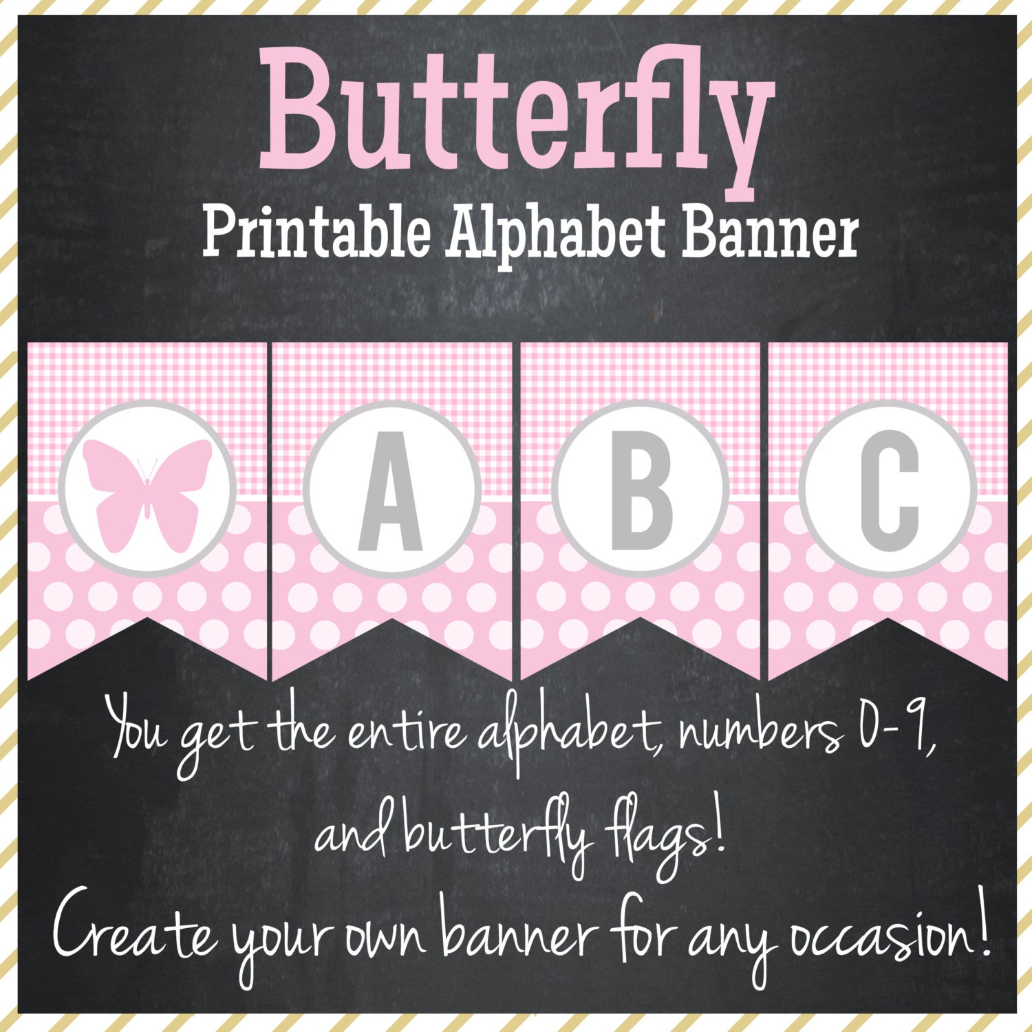 Butterfly Printable Alphabet Banner Instant Download