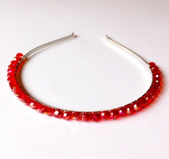 Bright Red Crystal Headband Beaded Flowergirl Accessory 1563