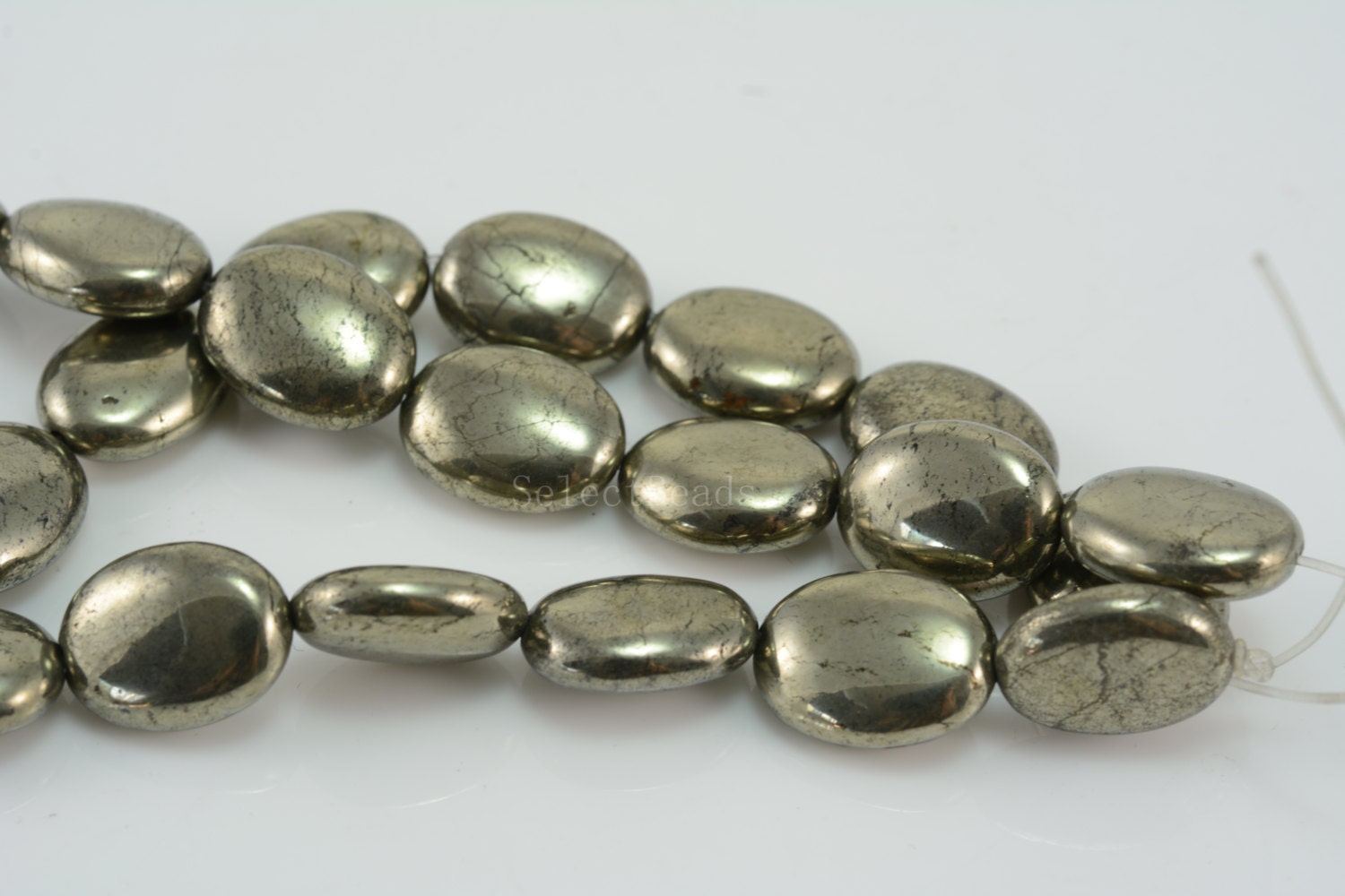 pyrite, 12x16mm puffy oval stone beads, jewelry beads supply,gemstone ...