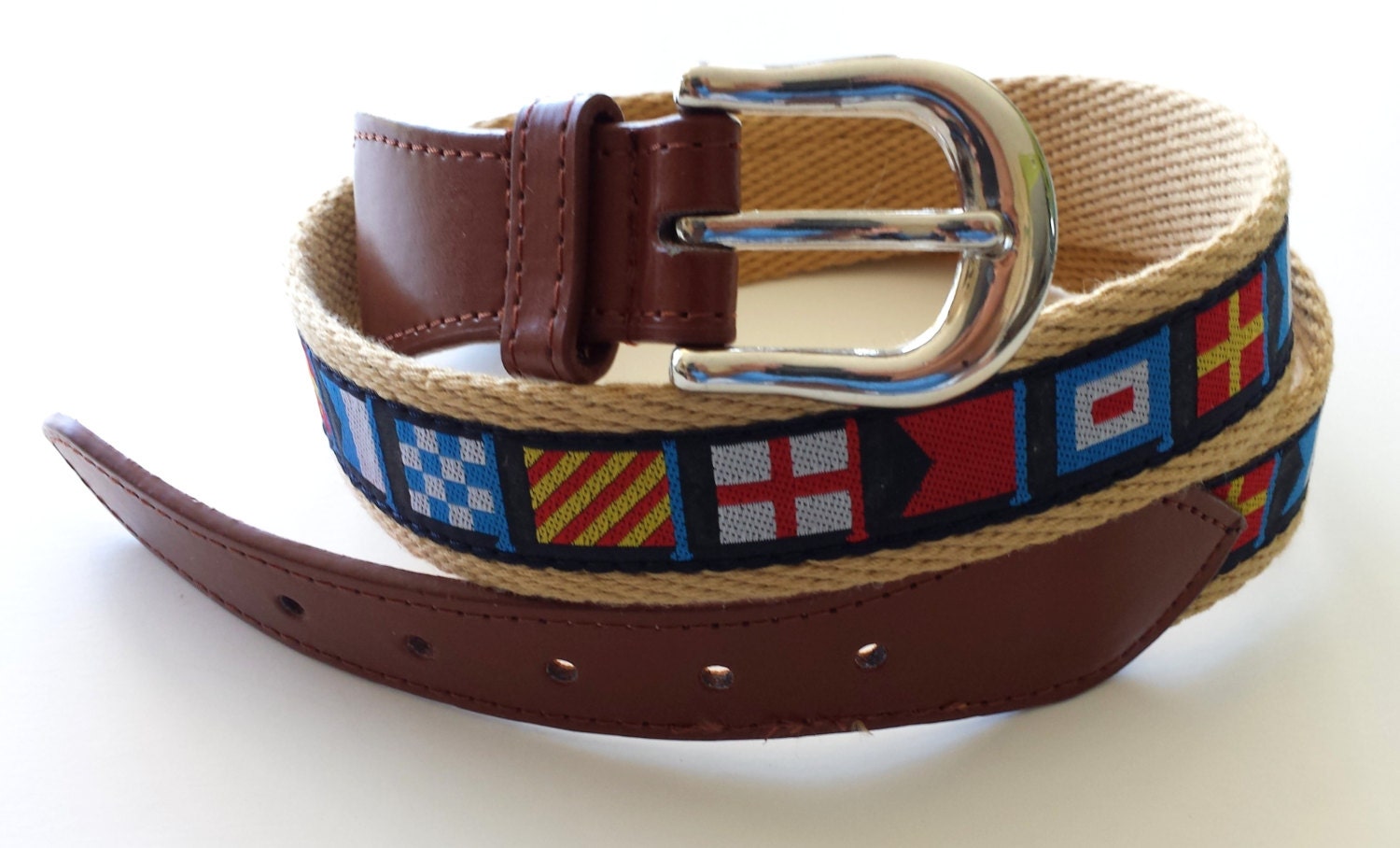 MEN NAUTICAL BELT 40 inches. Beige Belt with Code Flag