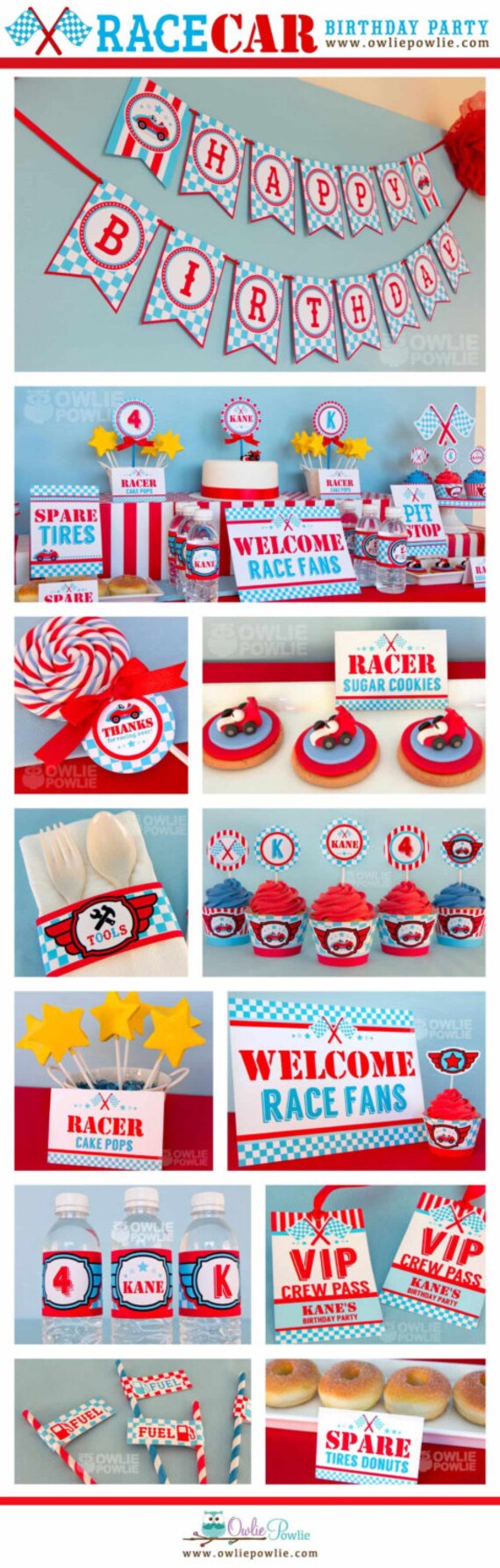 Blue Race Car BIRTHDAY Party Printable Package & Invitation, INSTANT DOWNLOAD, You Edit Yourself with Adobe Reader Il_570xn