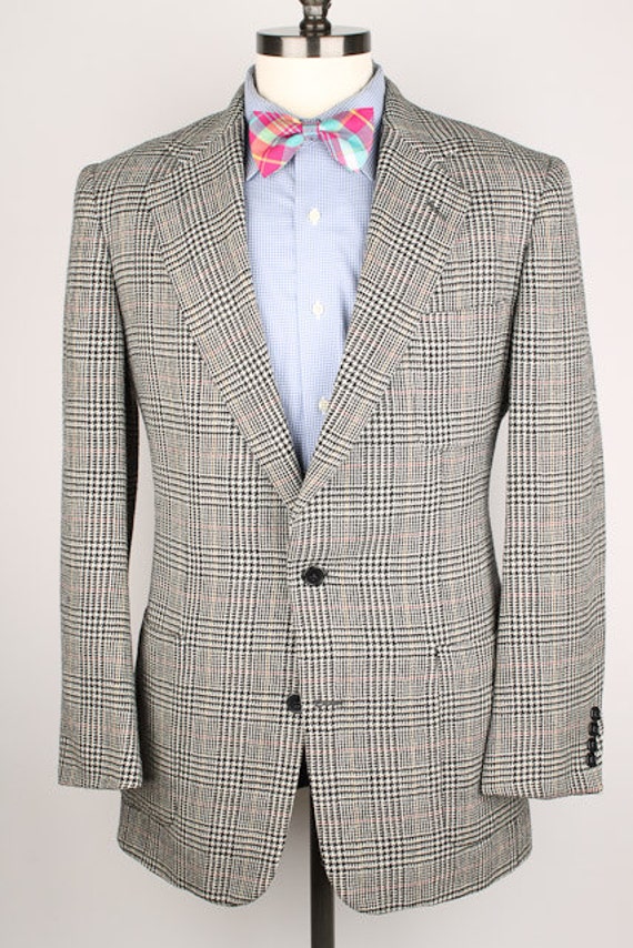 Grey Beige Plaid Mens Tweed Jacket Pure Wool 40 R Sport Coat
