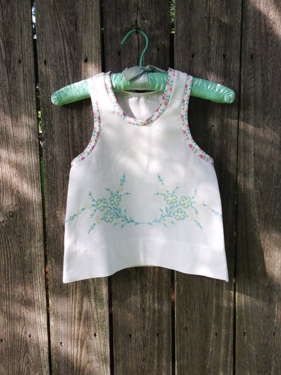 Vintage Pillowcase Racer Back Tank for toddler girls - Aqua and Yellow- Size 2T Ready-to-Ship