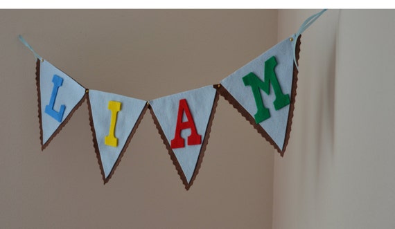 Customizable Brown Blue Red Yellow & Green Felt Banner / Baby Name / Baby Shower Birthday Decor / Other Colors Available / Party Banners Il_570xn
