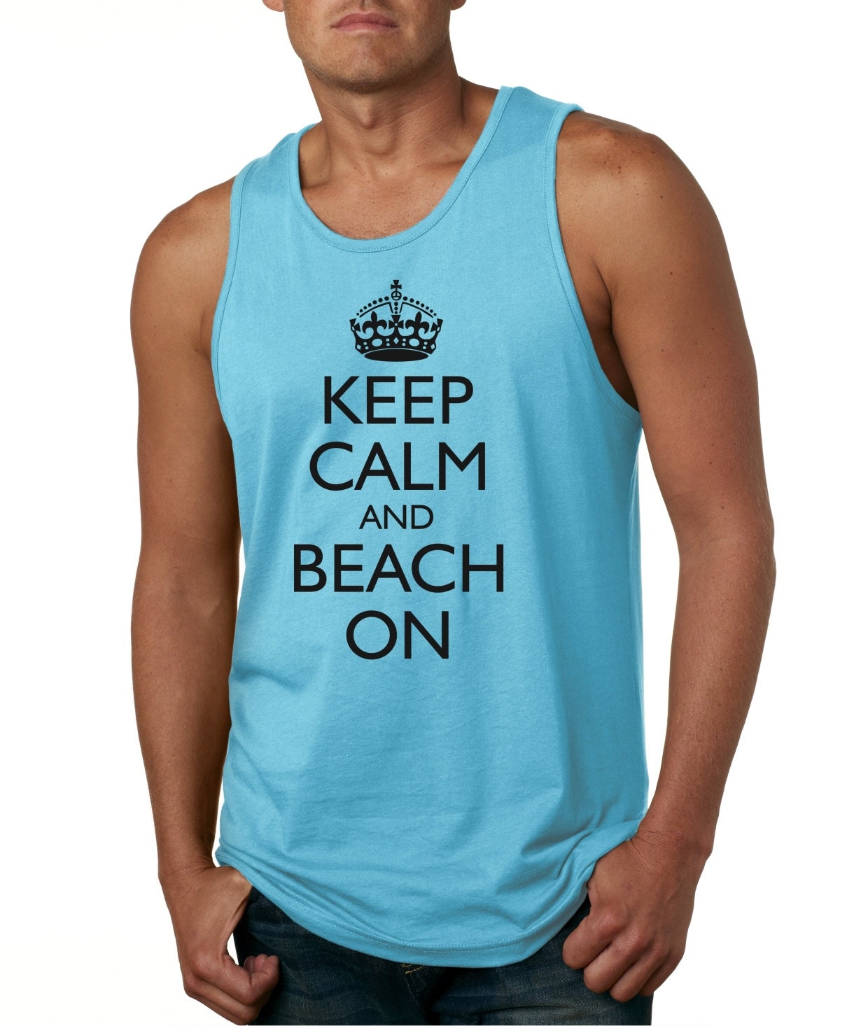 Keep Calm and Beach On Funny Summer Tank Top for Men