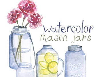 Custom Watercolor Mason Jar Clipart Wedding invites Glass Jar Clip art romantic clip art rustic weddings