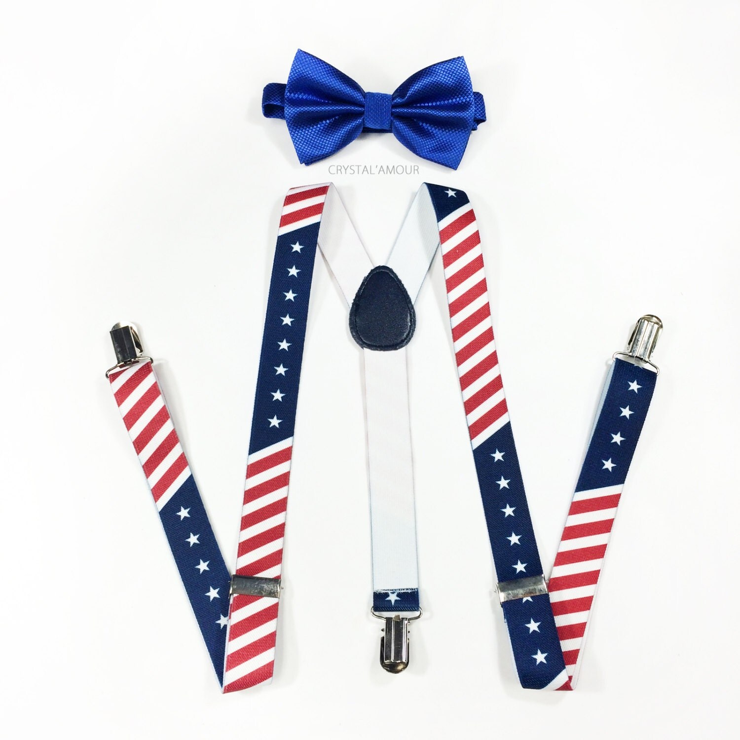 American Flag Suspenders Royal Blue Bowtie Mens Suspenders