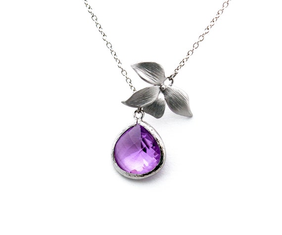 Silver Flower Pendant with Lavender Crystal, Wedding Jewelry, Mother's Day Jewelry, Everyday Necklace, Bridesmaid Jewelry