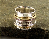 Hand Stamped Sterling Silver Spinner Ring DREAM BELIEVE ACHIEVE or Custom Stamping Extra Wide Bold