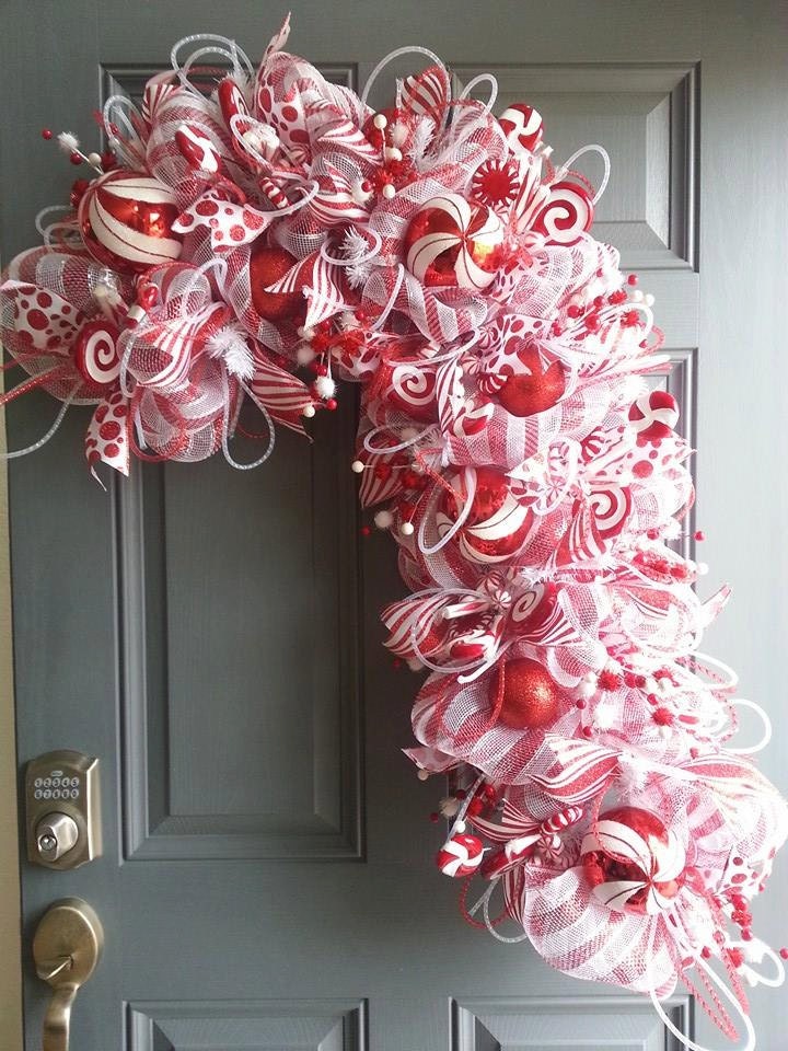 Deco Mesh Custom Candy Cane Christmas Wreath