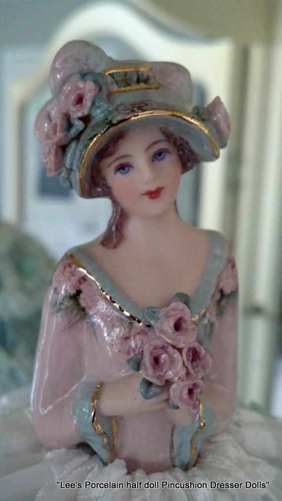 Porcelain Half Doll Pincushion Dresser by LeesVintageTreasures