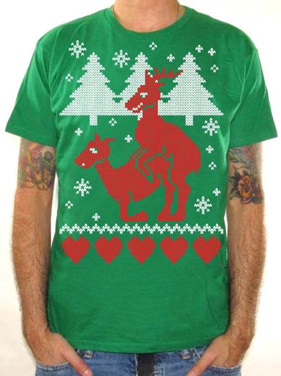 Ugly Christmas Sweater Shirt Humping Reindeer X-mas Tee