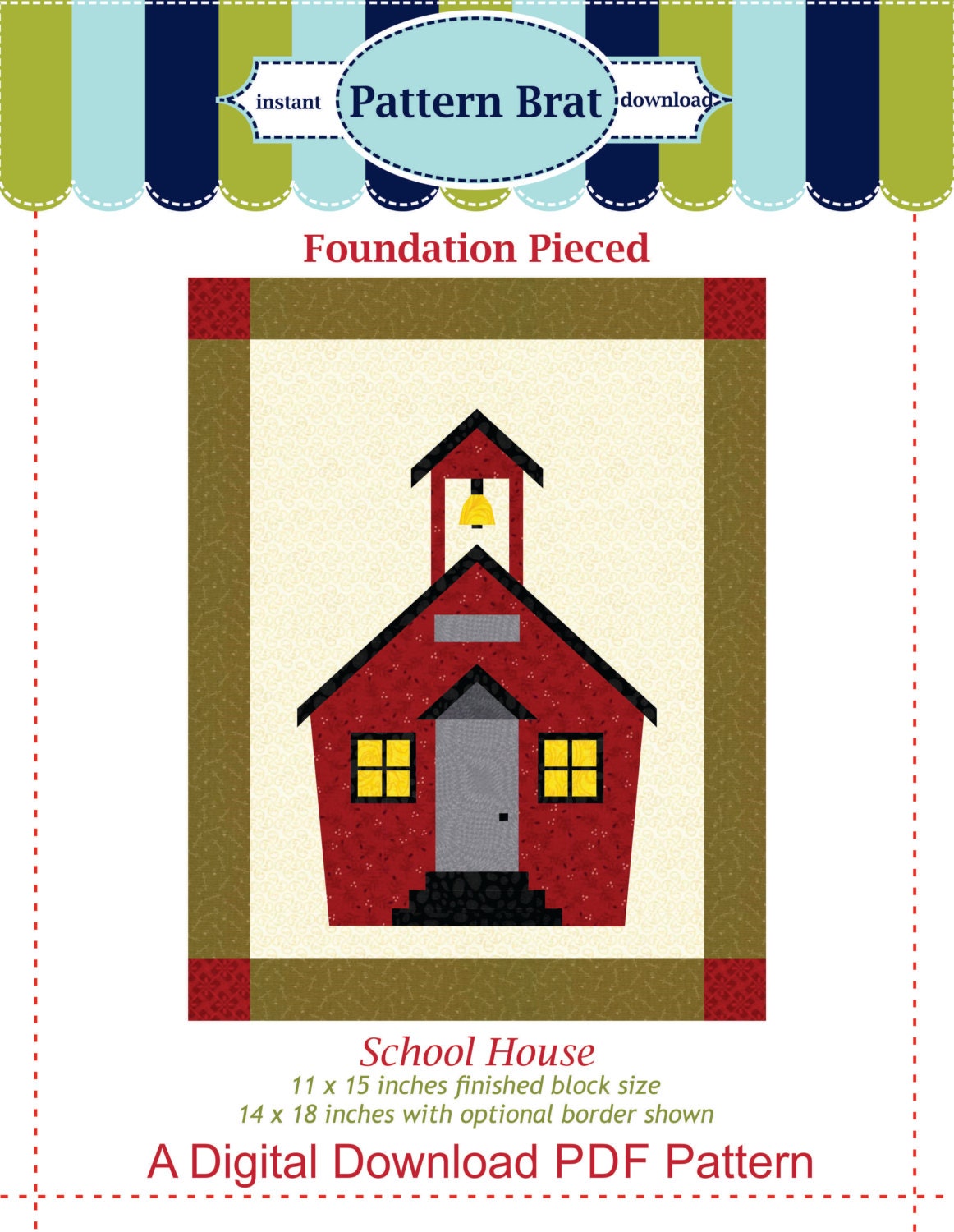 SCHOOL HOUSE Quilt Block Pattern Paper Pieced By PatternBrat