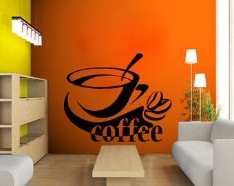 Wall Decals Coffee Cup Decal Vinyl Sticker Kitchen Decor Cafe Art Home Interior Restaurant Design Window Decals Art Murals Chu1420