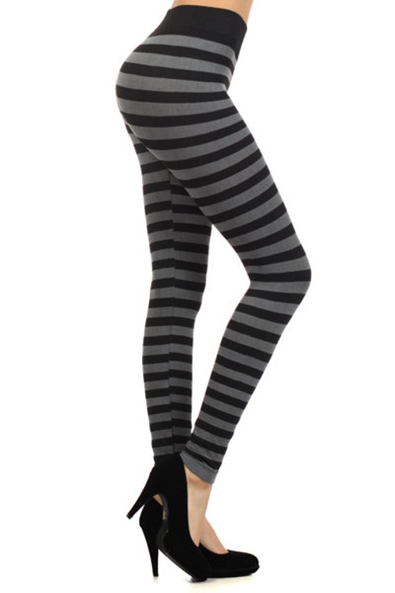 One Size fits Most Grey Seamless Stripe Leggings