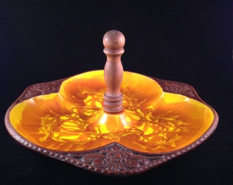 Vintage California Pottery Orange and Yellow Serving Dish