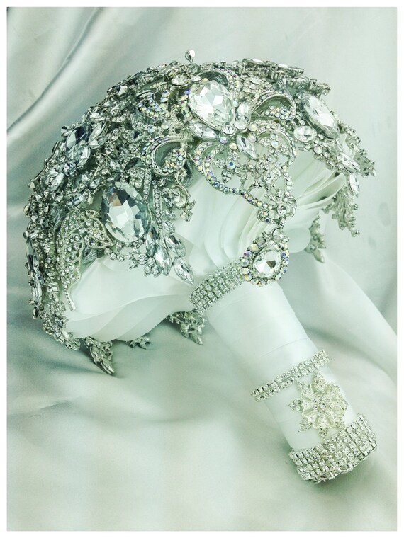 The Silver White Glam Gatsby Diamond Crystal Bling Brooch