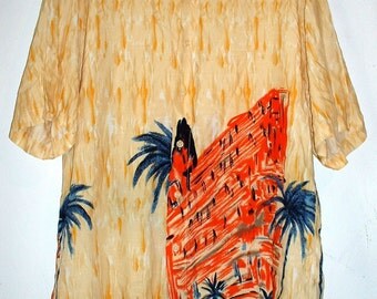Chemise Hawaïenne Vintage Puritan Homme - Bleu Marine, Motif Yachts - Taille L