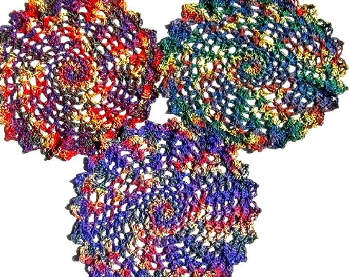 Crochet Doily - Colorful Doilies - Table Doilies - Set of 3 - Handmade Crochet - Rainbow Colors