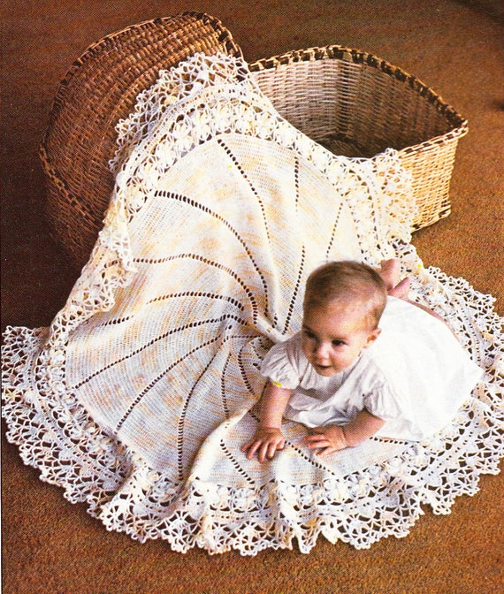 Vintage Lacy Circular BABY SHAWL Crochet Pattern PDF