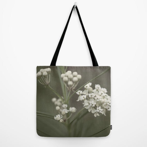 ... Bag, Cute Tote Bag, Storage Bag, White Flowers, Pretty Purse