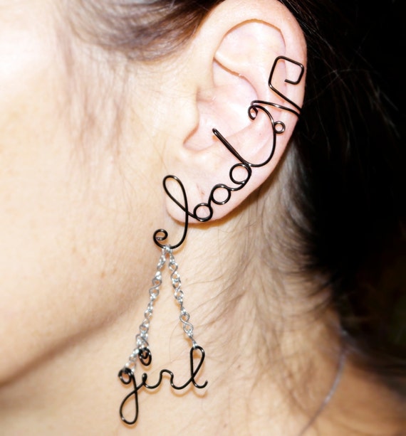 Items similar to Bad girl black ear cuff, fake piercing, wrapped ear