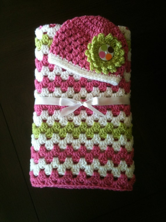 Baby Girl Blanket Crochet Baby Blanket Set by StoneManorCrochet