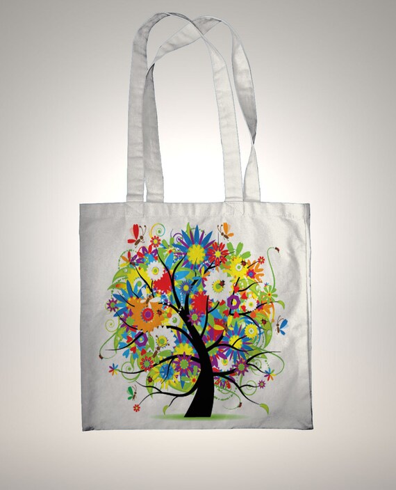 TOTE BAG 100 cotton Design tree full of colors by