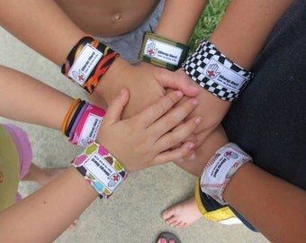 Allergy Alert Cuff Bracelet For Boys or Girls Fits Most Kids Ages 2 to 9 with Label for Writing Info Inside and Adjustable Snap Closures