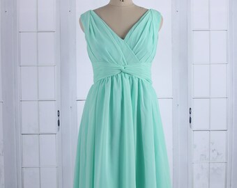 Mint Bridesmaid Dress,Mint V-neck Dress, V-neck Chiffon Dress,V-neck ...