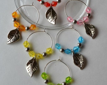 Leaf wine charms with acrylica beads and accents