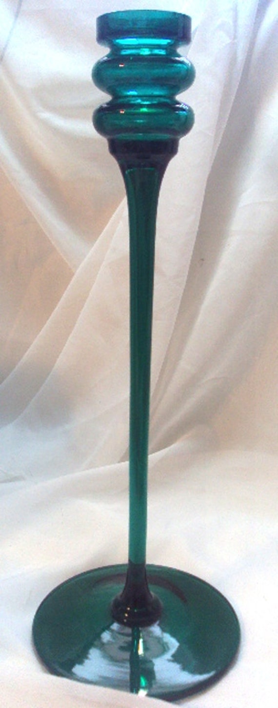 Tall Emerald Green Glass Candle Holder