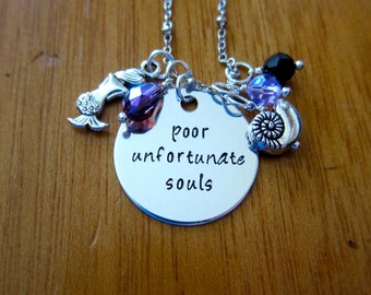 Little Mermaid Inspired Necklace. Villain Ursula Necklace. Poor Unfortunate Souls. Silver colored, Swarovski Elements crystals.