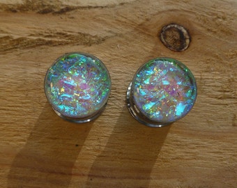 Fake Glitter Effect Plugs - Stainless Steel - 3 Sizes (6g, 8g, 10mm) - Silver, Gold, Black