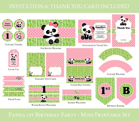 Panda 1st Birthday Printable Mini Set Panda Party Printable