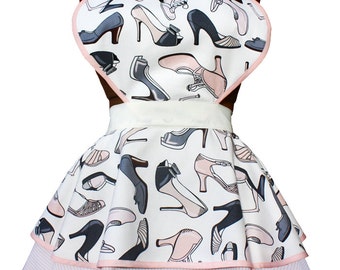 ON SALE! Retro Shoes and Pink Stripes Full Sweetheart Apron for Women