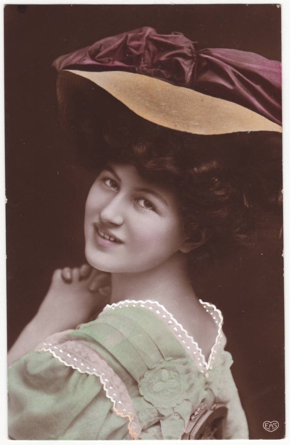 Items Similar To German Postcard - Young Woman Wears Stunning Hat 