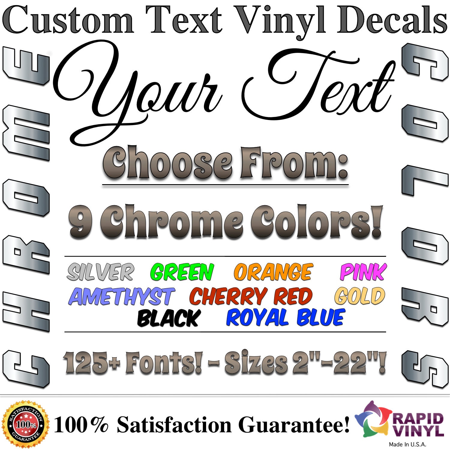 Chrome Custom  Vinyl Text  Name Quote or Lettering Wall 